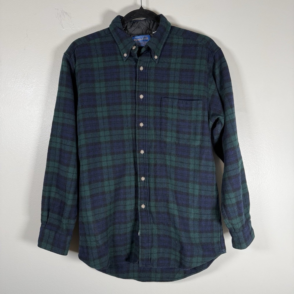 Pendleton Men's Wool Flannel Plaid Button-Down Shirt Green Black Size S